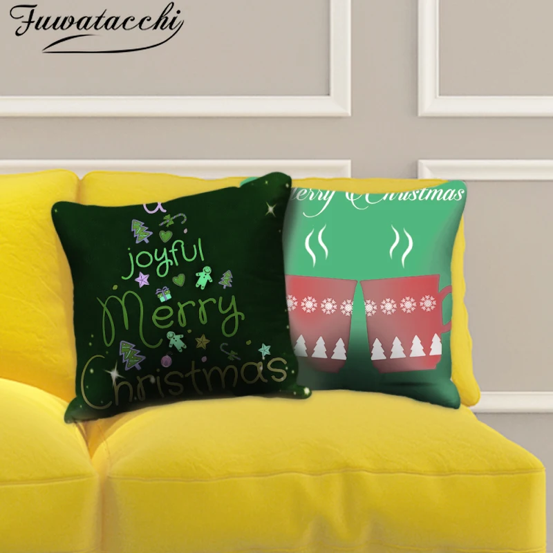 

Fuwatacchi Green Xmas Gifts Cushion Cover Merry Christmas Pillowcases For Home Sofa Chair Decore Fall Pillow Covers Dropshipping
