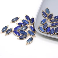2pcs natural charms connectors pendants lapis lzuli stone double hole jewelry making diy women necklace bracelets size 10x30mm