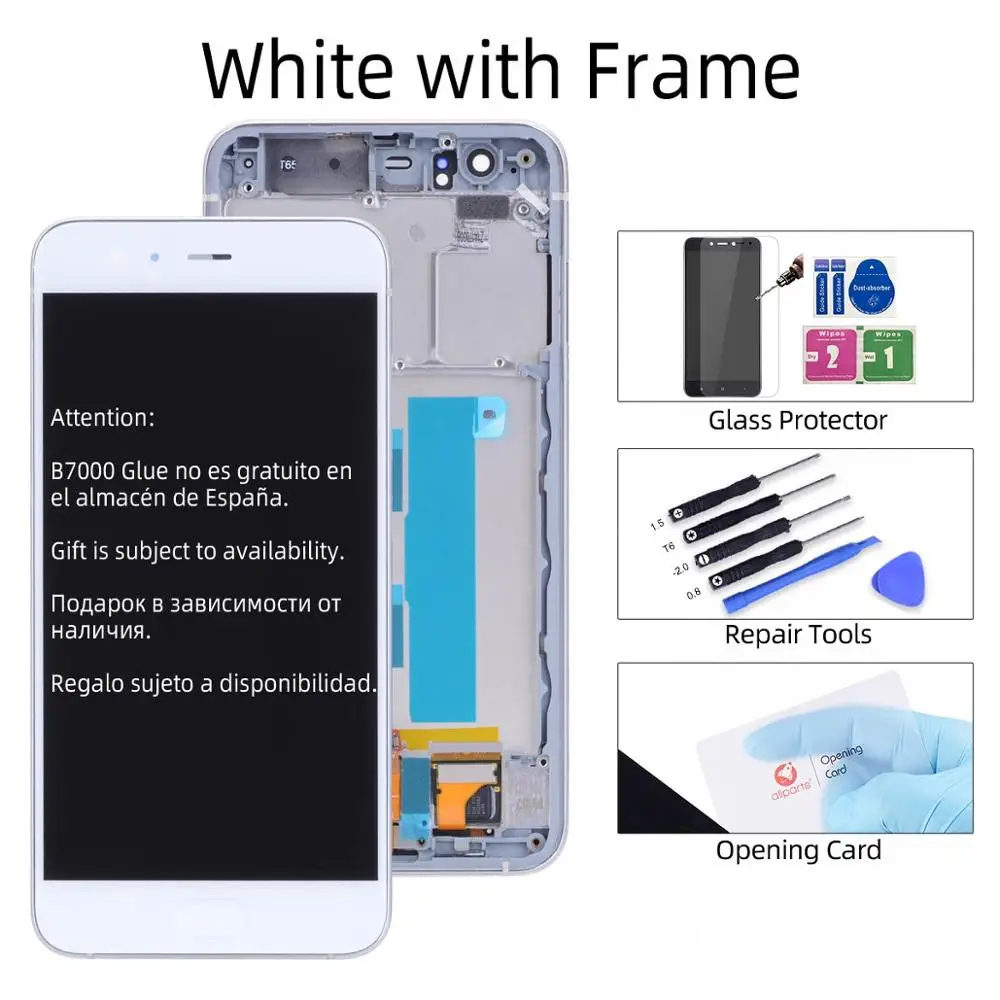 with Frame White Дисплей дл XIAOMI Mi6 LCD в сборе с тачскрином на рамке 5.15'' черный белый - Цвет: with Frame White
