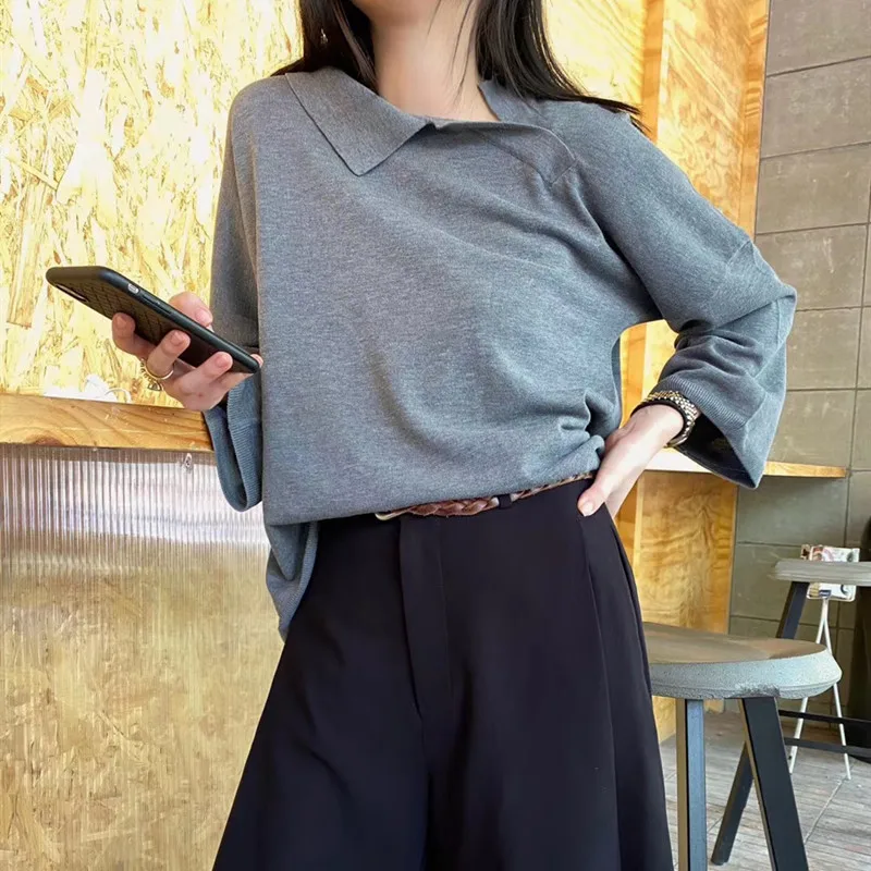 Асимметричная женская футболка с длинным рукавом повседневный Дикий Однотонный