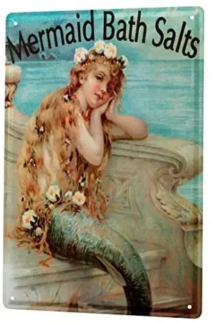 

Used for Bathroom Decoration Sign Plaque Dream Theme Mermaid Bath Salt Decorative Metal Plate Can Be Customized X12 Inches