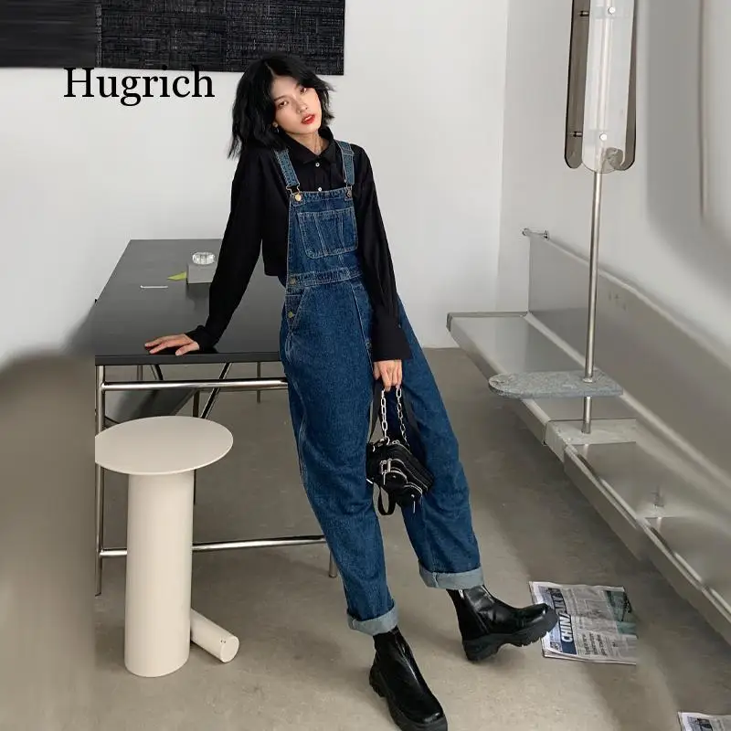 Женский джинсовый комбинезон однотонный синий прямой из денима Классический