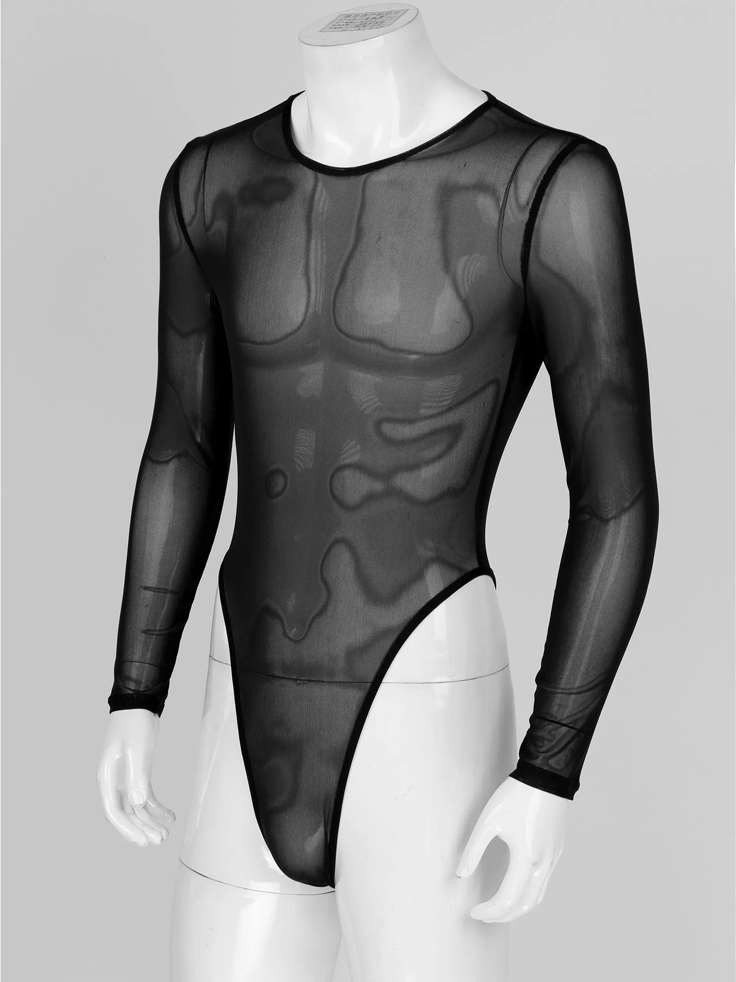 Боди мужское прозрачное Сетчатое стринги с длинным рукавом цельный комбинезон