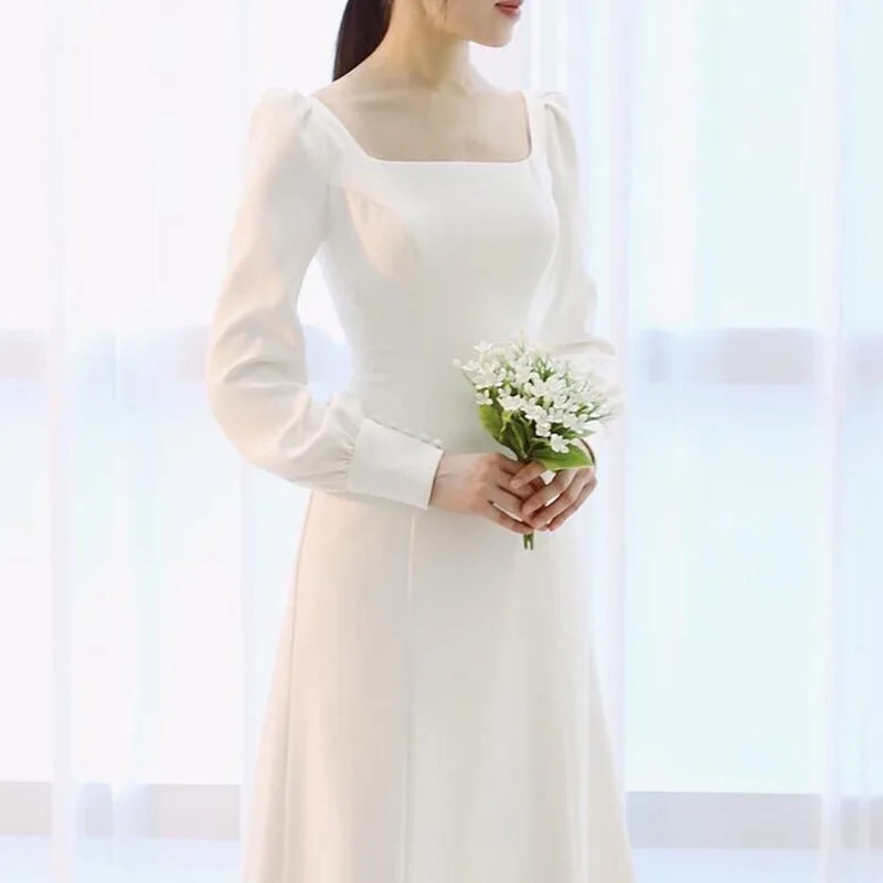 Женское атласное свадебное платье элегантное ТРАПЕЦИЕВИДНОЕ ПЛАТЬЕ С Длинным