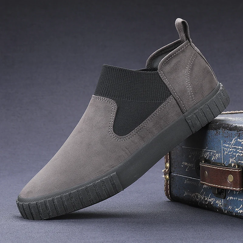 Мужские кроссовки без застежки повседневные кожаные уличные туфли легкие