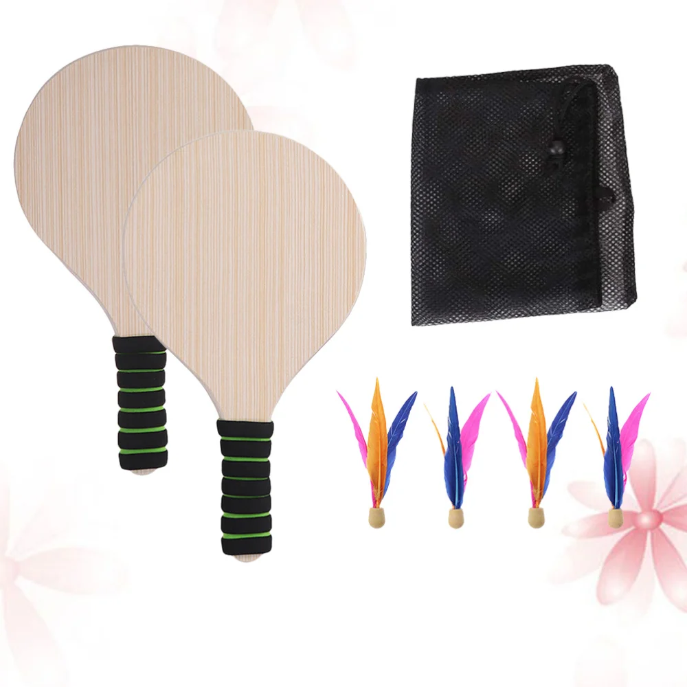 

1 Set Beach Racquet Outdoor Games Wooden Racket Badminton Tennis Pingpong Beach Cricket Bat Racket Set for Adult Children (Rando