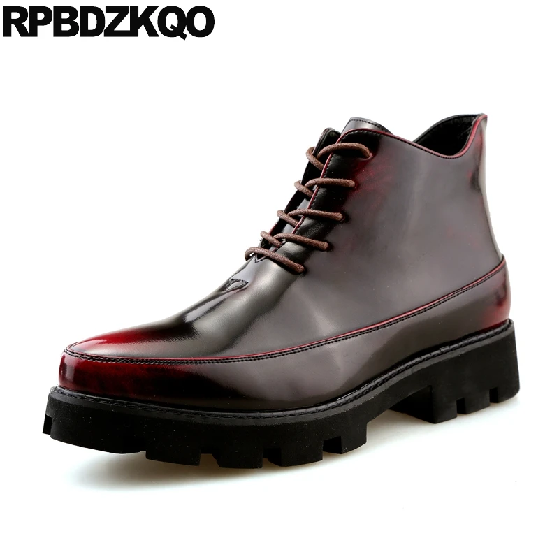 Ботинки мужские короткие на толстой подошве красные формальные Туфли-оксфорды