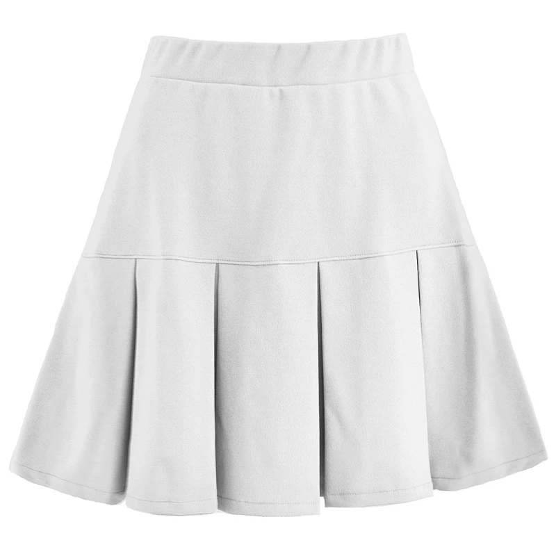 

Women Summer Elastic High Waist Solid Color A-Line Pleated Mini Skater Skirt 50LD