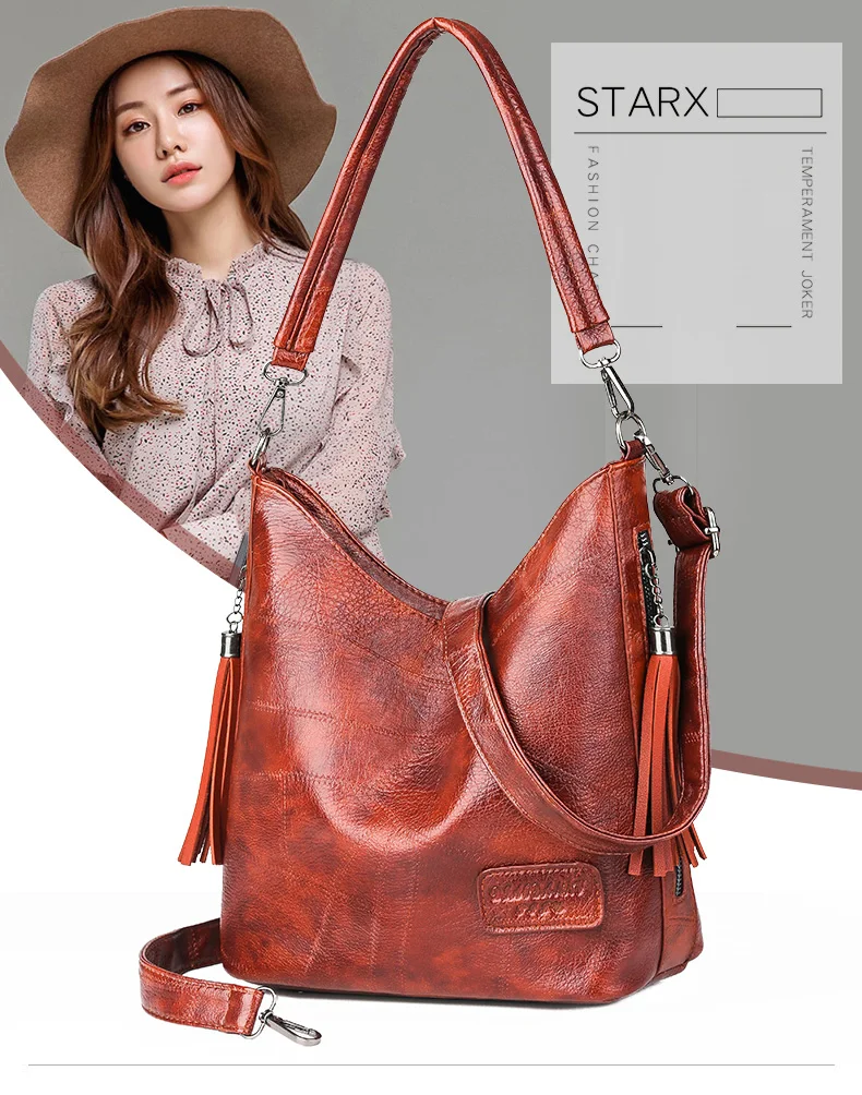 Vintage Female Shoulder Messenger Bag Ladies Soft PU Leather Crossbody Bags For Women Handbag Sac Fashion Tassel Bucket Bag