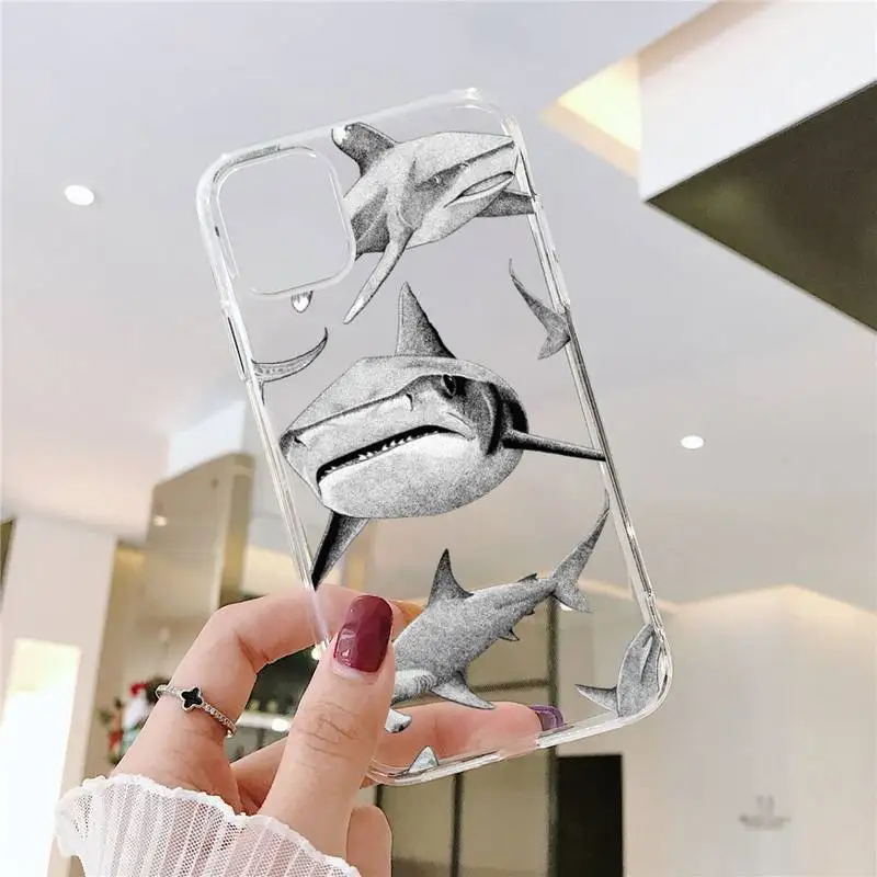 

shark cool Phone Case For iphone 12 11 8 7 6s 6 5 5s 5c se plus mini x xs xr pro max Transparent soft