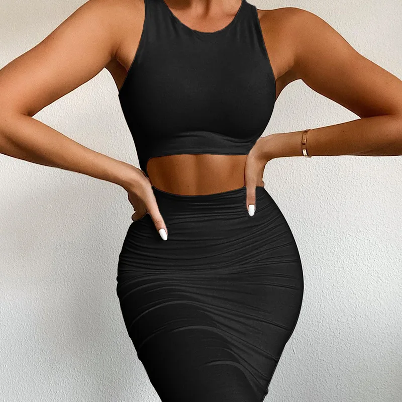 

European and American Summer New Women's Wear Round Collar Sleeveless Vest Tight Skirt Two Suit