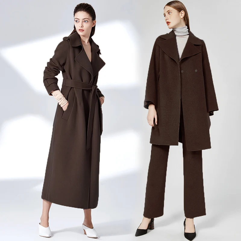 Кофейная ткань мягкая шерстяная 100% шерсти Женская Осенняя куртка пальто швейная