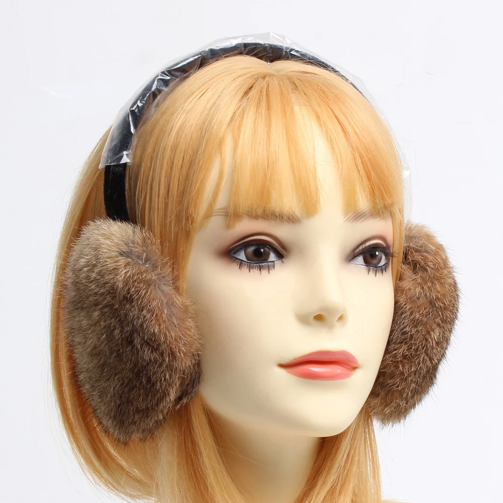 Женские меховые наушники из натурального меха кролика Рекс зимние теплые мягкие