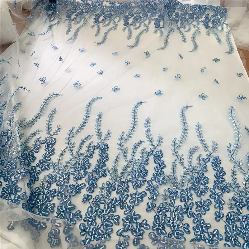 Синий сетчатый блесток вышитый французский тюль гипюр свадебное платье