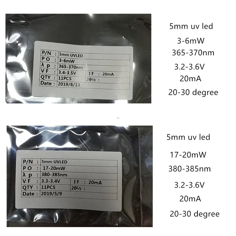 5 мм 365nm 385nm УФ круглый погружной светодиодный диоды