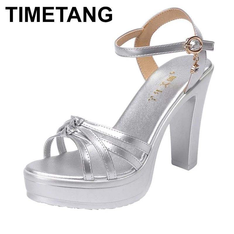 

TIMETANG10CM Platform New All-Match Sexy Look Thin Sandals Square Heel Peep Toe High Heels Cheongsam Walk Show Women Shoes Big