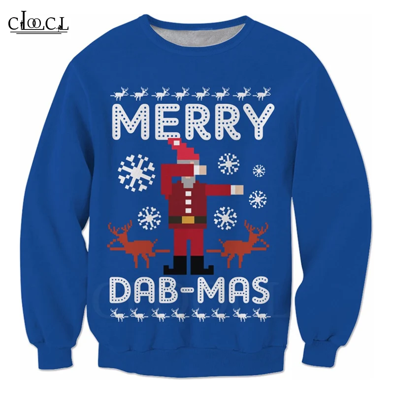 

Рождественская креативная модная Толстовка CLOOCL с надписью Merry Dab-mas для пары, топы с 3D принтом в стиле Харадзюку, повседневные свитшоты для му...