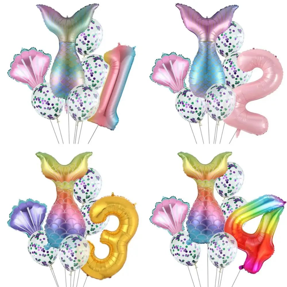 

1set 7pcs Mermaid Party Balloons 40inch rainbow Foil Number Ballon Birthday Party Decorations Baby Shower Helium confetti globos