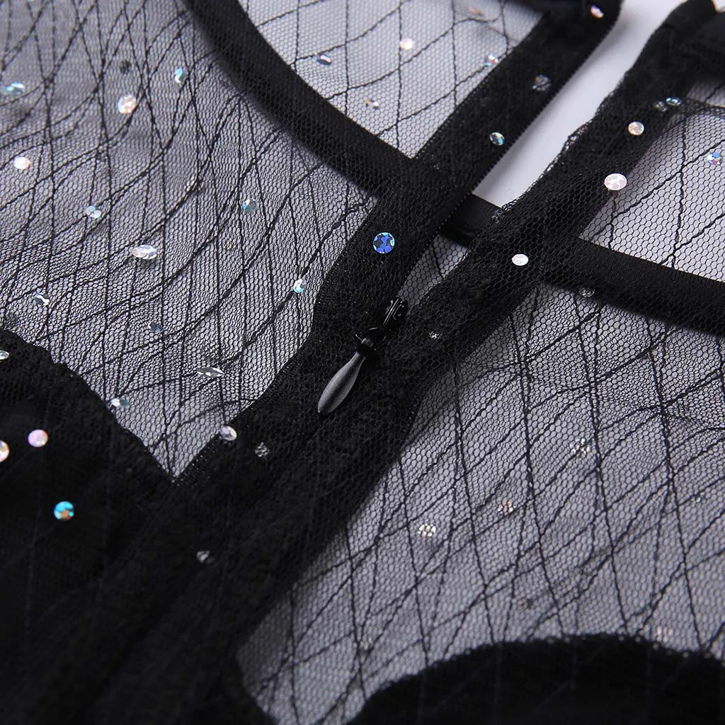 KANCOOLD платье vestidos сексуальная из сетчатой ткани с длинными рукавами блёстки