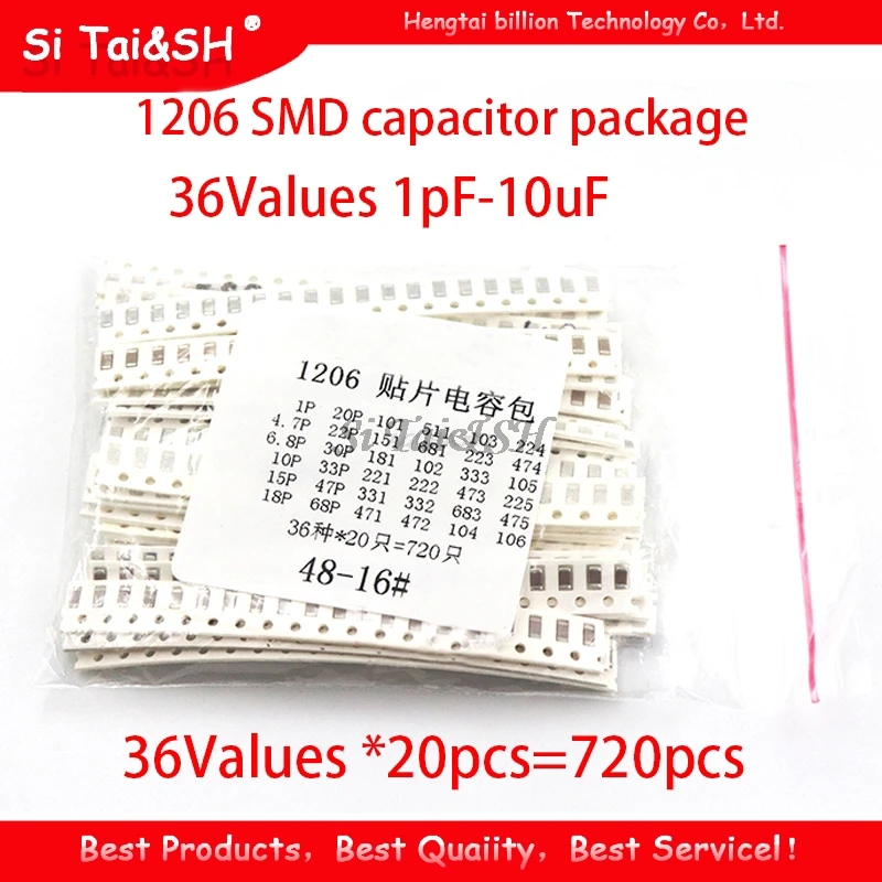 

36 значения 1pF-10uF электронный комплект конденсаторов 1206 SMD Керамика набор различных конденсаторов 22PF 47PF 22NF 100NF 2,2 мкФ 4,7 мкФ конденсаторы