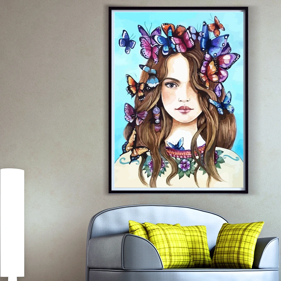AZQSD масляная краска ing по номерам бабочка акриловая Unframe DIY Раскраска холщовые