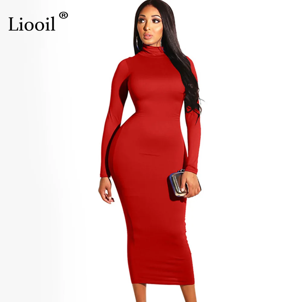 Liooil, сексуальное, облегающее, белое, макси платье, для женщин, осень, зима, длинный рукав, водолазка, стрейч, Клубные, вечерние, облегающие, длинные платья