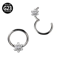 g23 titanium segment hinged rings flower cz nose lip labret ear tragus cartilage daith helix earring hoop piercings body jewelry