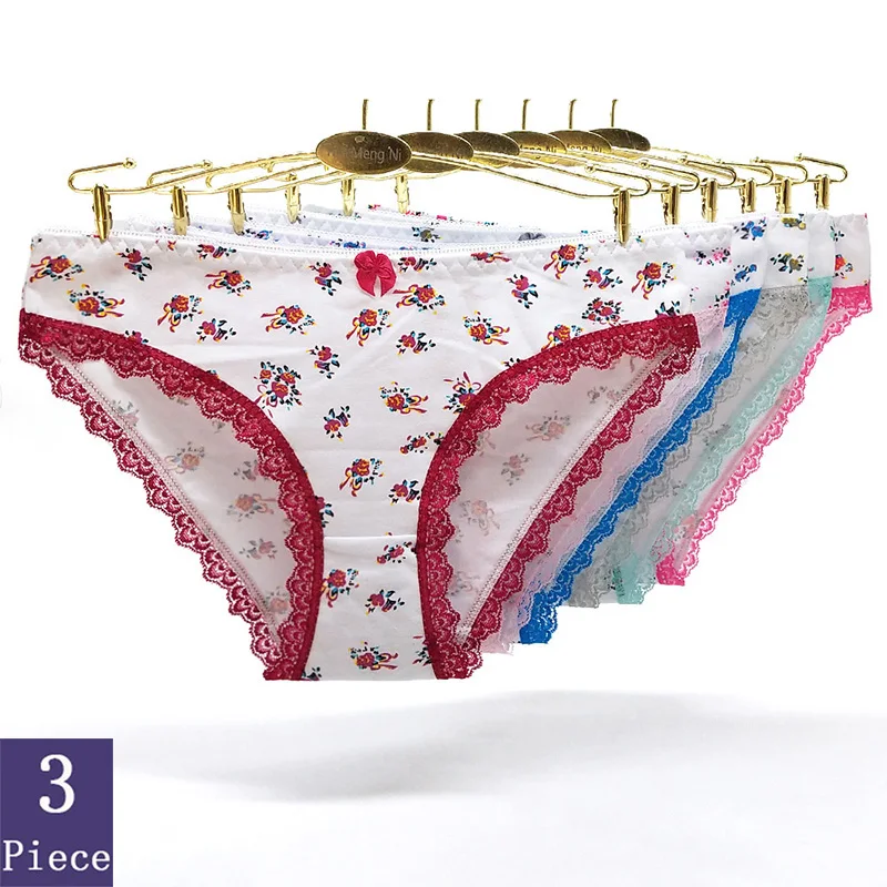 3 шт. сексуальные трусики с цветочным узором красивое модное хлопковое нижнее