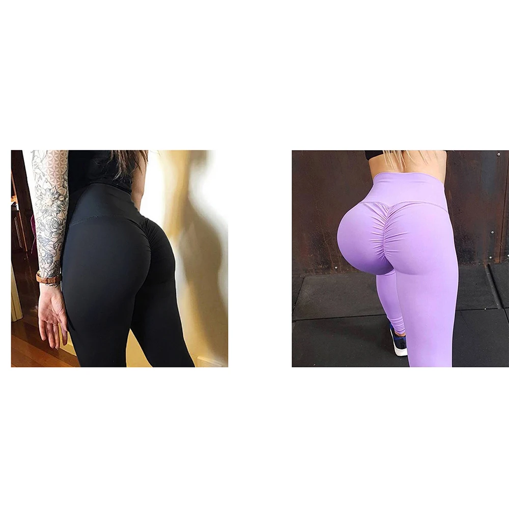 Black and Purple 2 шт. бесшовные резинки для волос Леггинсы с высокой талией спортивные брюки s фитнес женские Пуш-Ап тренажерный зал животик контроль спортивные Леггинсы - Цвет: Black and Purple