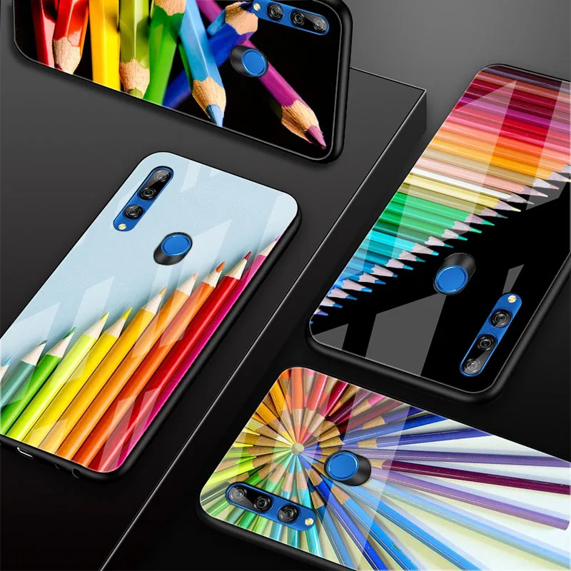 Цветные карандаши чехол для телефона из закаленного стекла Huawei honor 8X 9 10i 20i 20Lite 20Pro