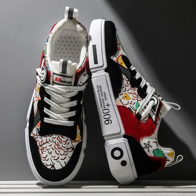 

Мужские кроссовки на плоской подошве, черные кожаные кроссовки с граффити, спортивная обувь для бега, разные цвета, 2019