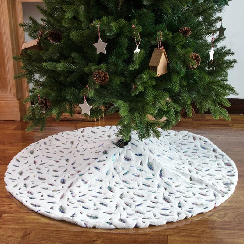 

Christmas Tree Decor White Christmas Tree Skirt Faux Fur Plush Golden/Silver