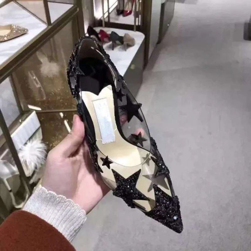 2021 Летняя женская обувь Прозрачная с украшением в виде кристаллов на высоком