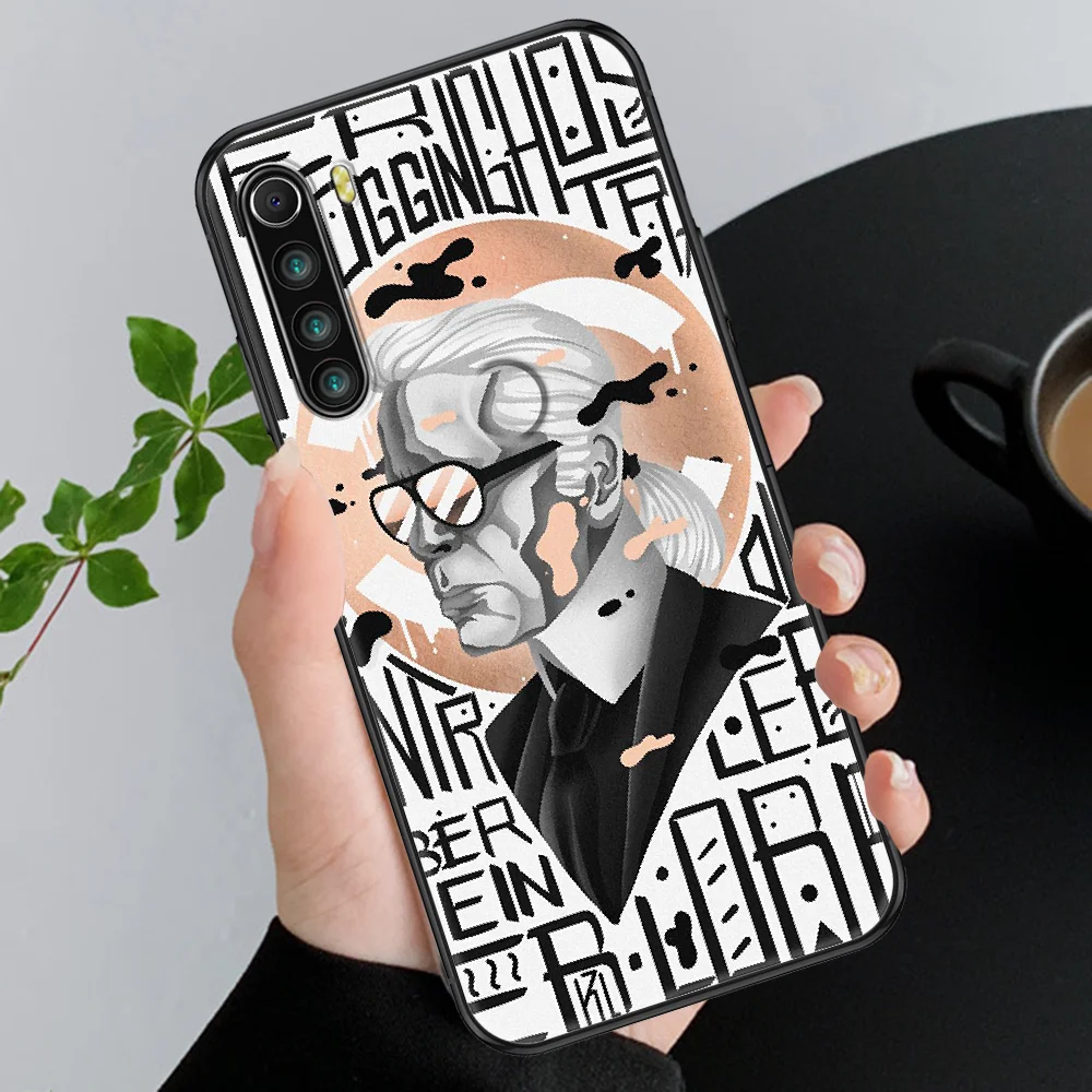 

Brand Cartoon Lagerfeld luxury Phone case For Xiaomi Redmi Note 7 7A 8 8T 9 9A 9S 10 K30 Pro Ultra black pretty bumper painting