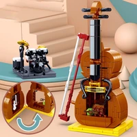 mini city street violin musical instrument store fortune cat pet shop block set 3d diy building brick toy for kids