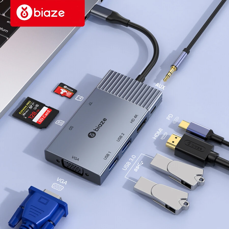Biaze USB концентратор к C 4K HDMI VGA 3 0 AUX адаптер док станция для MacBook Pro/Air Xiaomi Samsung S9 S8 Type
