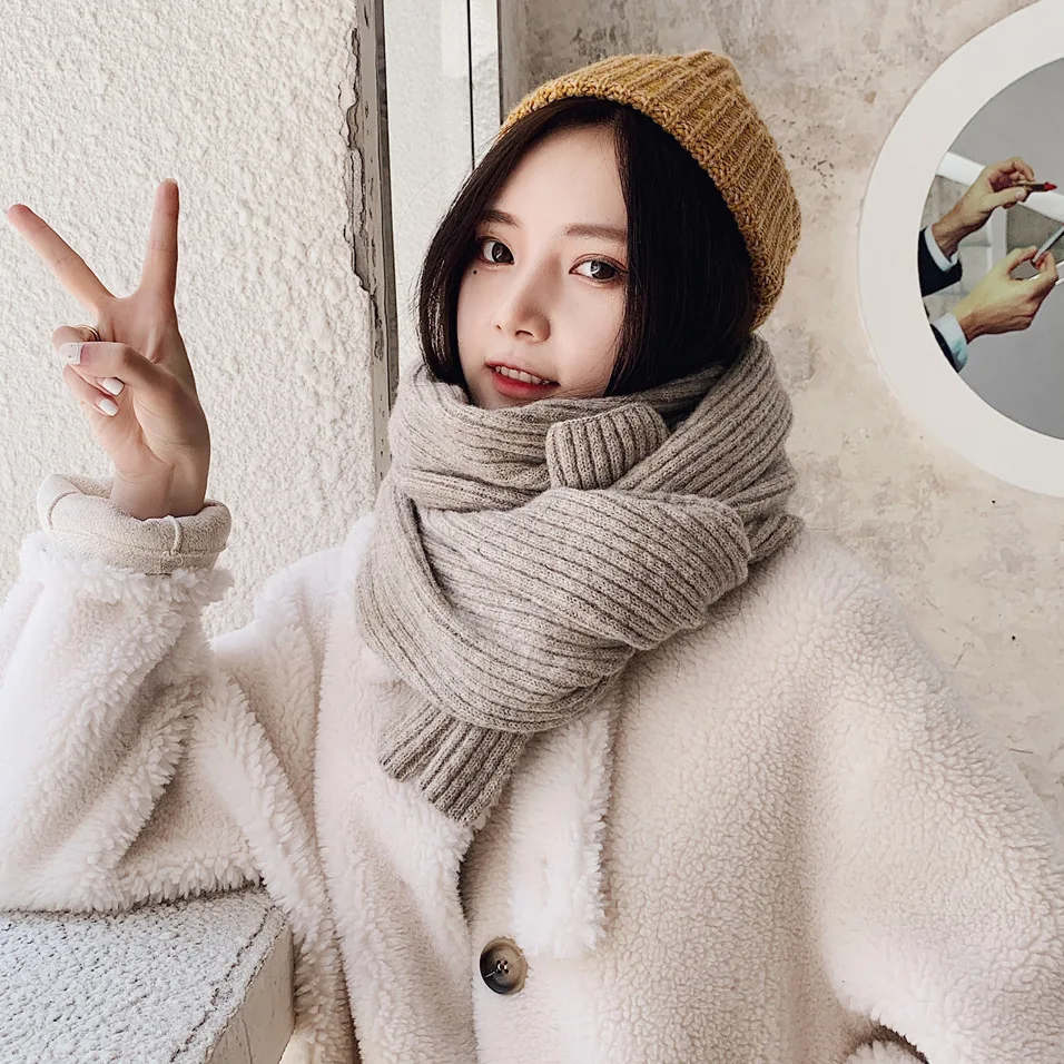 Шарф женский осенне-зимний вязаный однотонный теплая шаль в японском стиле