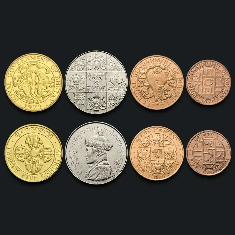 

Монета Chetrum из Бутана 1950-1979, 5-10-25-50, полный комплект из 4 оригинальных монет
