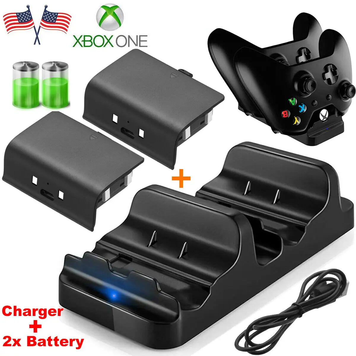 

Dual Charging Dock Station Controller Charger with 2x Rechargeable Battery Replacement for Xbox One