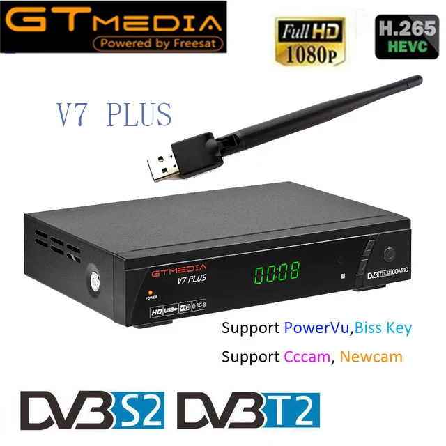 GTMEDIA V7 PLUS DVB-S2 и T2 комбо приемник Поддержка H.265 PowerVu Biss 1 год CCCams Newcamd Youtube обновление из Freesat V7 комбо