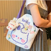 kawaii shoulder bag for girls bear rabbit tote handbags canvas large capacity student book storage bags cute shopping bags mo118