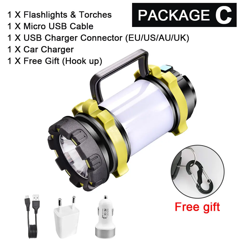 Package C Super Bright LED Flashlight Barbecue light Portable Spotlight searchlight USB Rechargeable torch led working light camping light - Мощность в ваттах: Package C