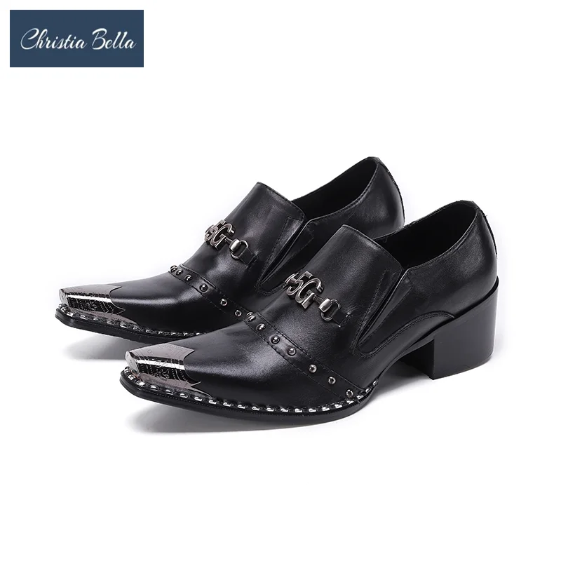 

Christia Bella Fashion Genuine Leather Men Business Office Shoes Metal Rivets Formal Brogue Shoes Male Wedding Party Dress Shoes