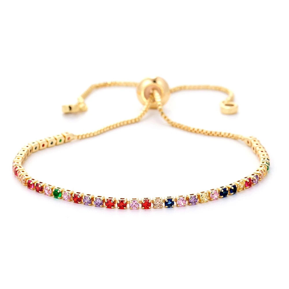 

Simple Female Rainbow Crystal Bracelet Rose Gold Silver Color Bracelets For Women Charm White Zircon Stone Party Chain Bracelet