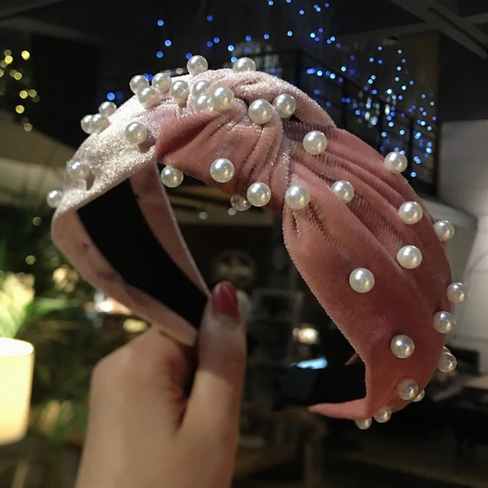 Бархатная Жемчужная Повязка для волос повязка на голову с бантом макияжа женский