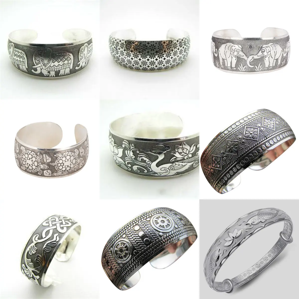 Винтажная Серебряная манжета браслет с цветком лотоса тибетская буддистская