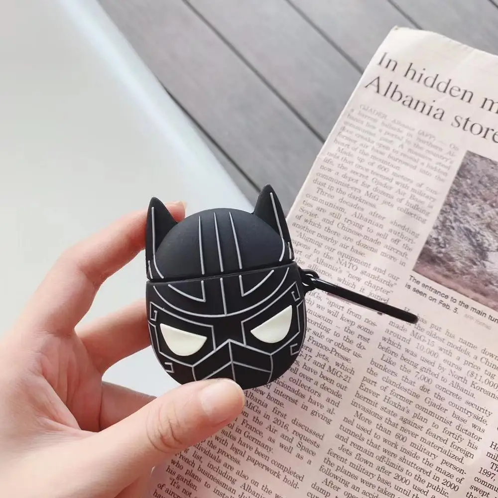 3D милый мультфильм Marvel Черная пантера корпусы гарнитурные для Apple Airpods 1 2 Силиконовый наушник защитный чехол