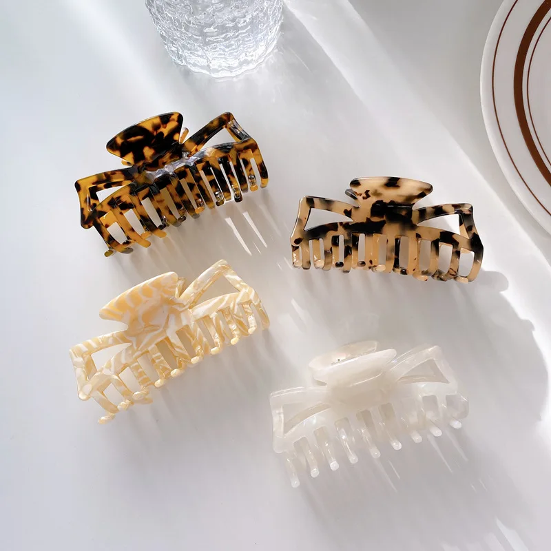 

2021 New Korean Bow Leopard Hair Claw Elegant Big Acetate Hair Clips Hairpins Barrette Headwear for Women Girls Hair Accessories