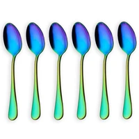 rainbow color teaspoons coffee spoon mini cake spoon stainless steel set of 6 pieces coffee scoops
