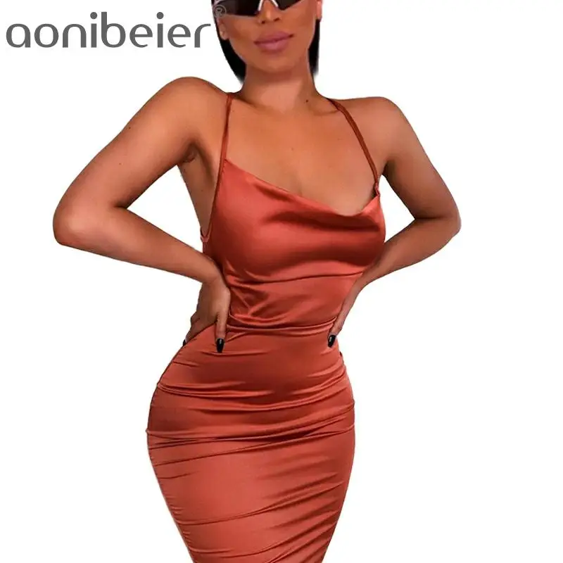 Aonibeier 2020 неоновые атласные кружевные летние женские обтягивающие длинные платья